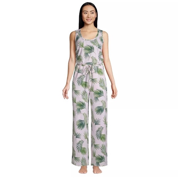 💜 Lands’ End | leaf striped multi pattern green jumpsuit - Picture 1 of 5